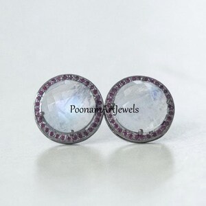 Moonstone Earring Natural Ruby Stud Earring Solid 925 Sterling Silver Victorian Diamond Earring Jewelry