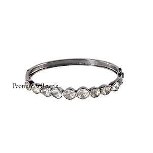 Natural Rose Cut Diamond Uncut Diamond Polki Bangle Solid 925k Sterling Silver Victorian Bangle Jewelry PoonamArtJewels
