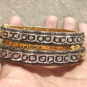 Natural Rose Cut Diamond Uncut Polki Bangle Solid 925 Sterling Silver Victorian Bangle Jewelry Pave Diamond Bangle Diamond Jewelry