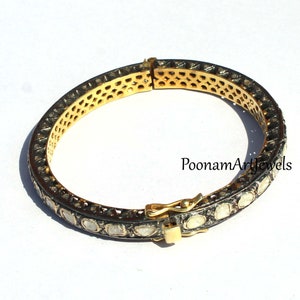 Natural Rose Cut Diamond Uncut Polki Bangle Solid 925 Sterling Silver Victorian Bangle Jewelry Pave Diamond Bangle Diamond Jewelry