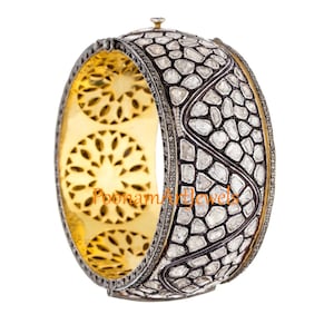 Natural Rose Cut Diamond Uncut Diamond Polki Gold Bangle Solid 925k Sterling Silver Victorian Bangle Jewelry PoonamArtJewels