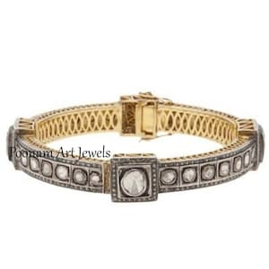 Natural Rose Cut Diamond Uncut Diamond Polki Gold Bangle Solid 925k Sterling Silver Victorian Bangle Jewelry PoonamArtJewels