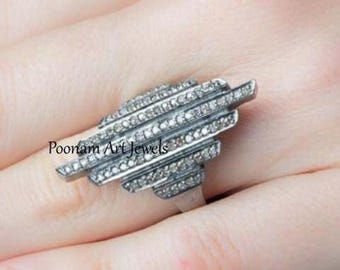 Rose Cut Diamond Ring: Sterling Silver Victorian Handmade Jewelry