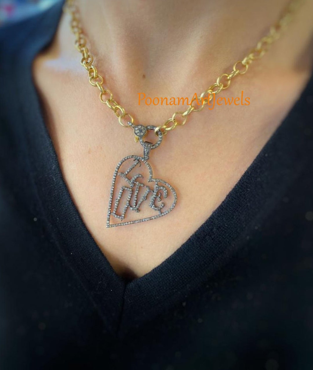 Rose Cut Diamond Necklace: Sterling Silver Victorian Pendant, Pave