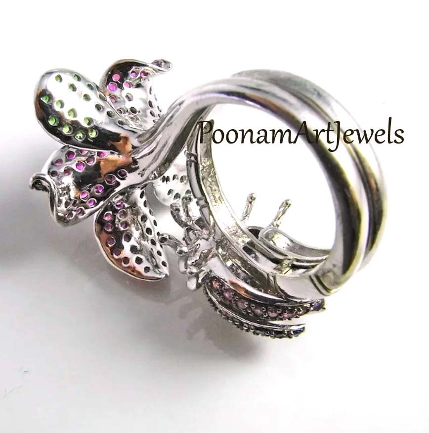 Bague Victorienne En Argent - Sertie émeraudes, Rubis Et Zircon - Taille 57, Occasion Superbe