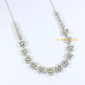 Diamond Polki Necklace Natural Uncut Diamond Polki Necklace Solid 925k Sterling Silver Victorian Necklace Jewelry