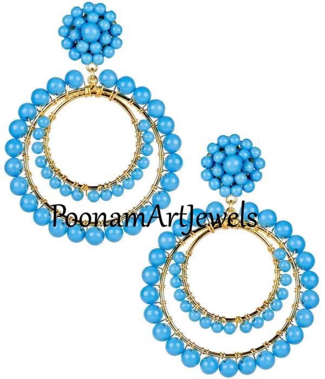 Natural Turquoise Earring Solid 925 Sterling Silver Handmade Victorian