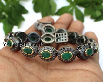 Pulsera de diamantes y esmeralda: joyería victoriana de plata de ley 925 pavé hecha a mano