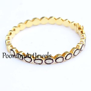 Polki Bangle Natural Rose Cut Pave Diamond Uncut Diamond Polki Bangle Solid 925 Sterling Silver Victorian Silver Bangle Jewelry