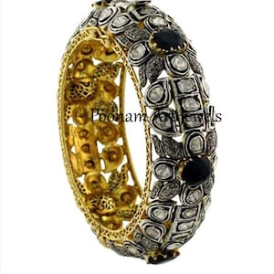 Natural Rose Cut Diamond Uncut Diamond Polki Bangle Solid 925k Sterling Silver Victorian Bangle Jewelry PoonamArtJewels
