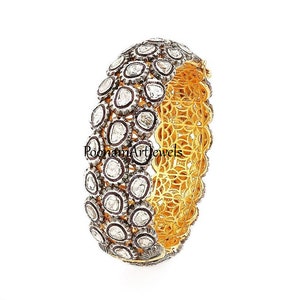 Natural Rose Cut Diamond Uncut Diamond Polki Bangle Solid 925k Sterling Silver Victorian Bangle Jewelry PoonamArtJewels