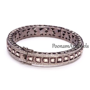 Natural Rose Cut Diamond Uncut Polki Bangle Solid 925 Sterling Silver Victorian Bangle Jewelry Pave Diamond Bangle Jewelry