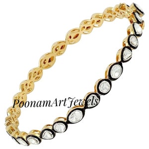 Polki Bangle Natural Rose Cut Pave Diamond Uncut Diamond Polki Bangle Solid 925 Sterling Silver Victorian Silver Bangle Jewelry