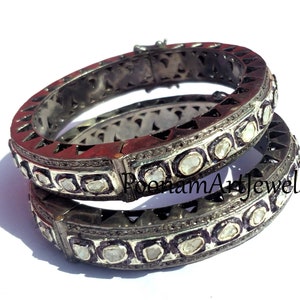 Natural Rose Cut Diamond Uncut Polki Bangle Set Solid 925 Sterling Silver Victorian Bangle Jewelry Pave Diamond Bangle Jewelry