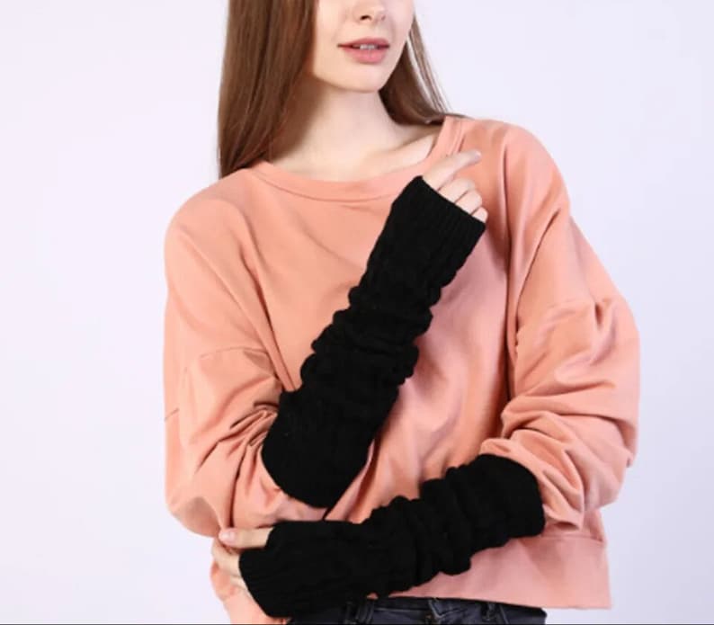 Last Chance Knitted Arm Warmer Sleeves for Driving Long Fingerless Gloves for Women Accessories Gift for Her Crochet Sleeve Cancer Chemo 1. Black