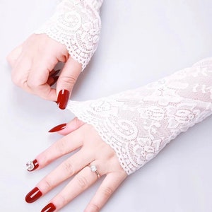 LAST CALL Lace Long Fingerless Arm Sleeve Gloves Driving Sun Blocker Vintage Inspired Elastic Warmers Fancy Mesh Winter Spring USA image 3