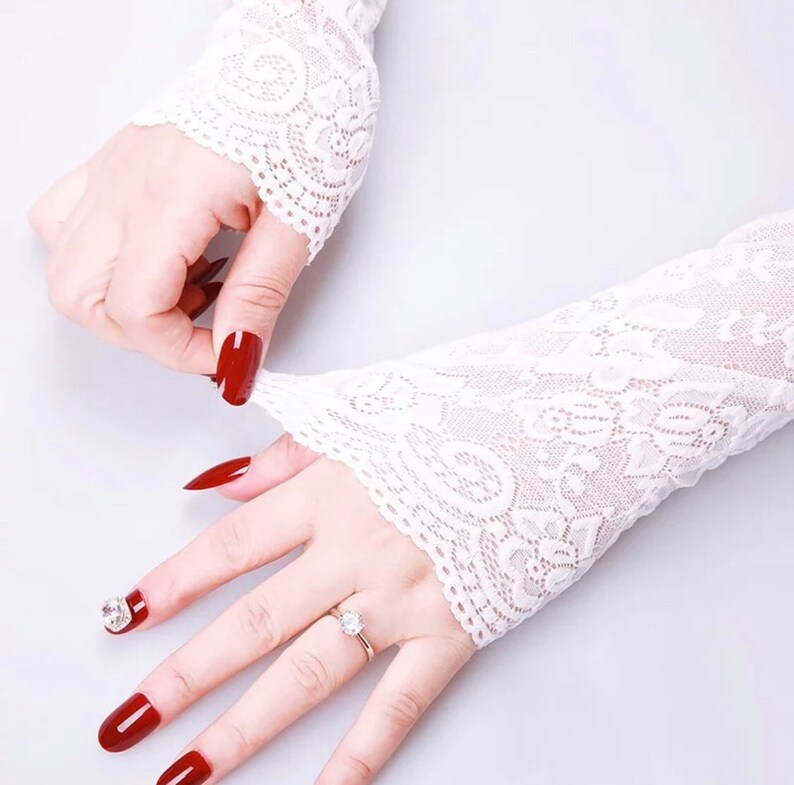 LAST CALL Lace Long Fingerless Arm Sleeve Gloves Driving Sun Blocker Vintage Inspired Elastic Warmers Fancy Mesh Winter Spring USA image 3