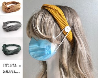 Boho Elastic Hairband for Women| Button Ear Saver | Vintage Inspired | Turban Bandage Headwrap During Cancer | Face Mask Holder | USA