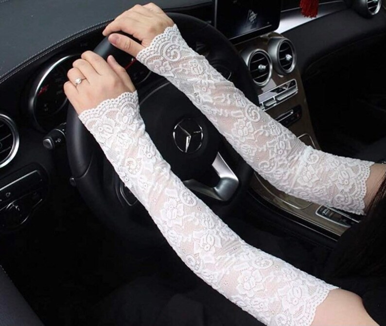 LAST CALL Lace Long Fingerless Arm Sleeve Gloves Driving Sun Blocker Vintage Inspired Elastic Warmers Fancy Mesh Winter Spring USA image 2