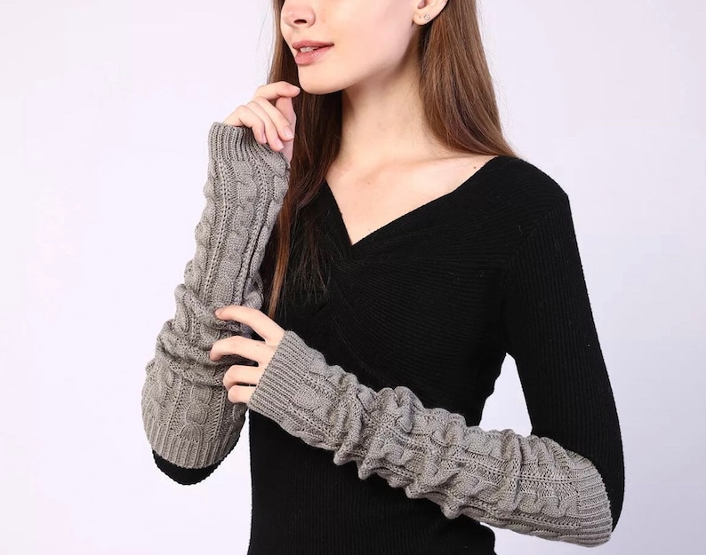 Last Chance Knitted Arm Warmer Sleeves for Driving Long Fingerless Gloves for Women Accessories Gift for Her Crochet Sleeve Cancer Chemo 5. Light Grey