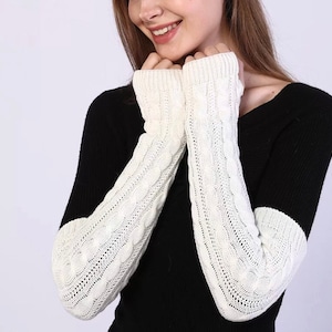 Last Chance Knitted Arm Warmer Sleeves for Driving Long Fingerless Gloves for Women Accessories Gift for Her Crochet Sleeve Cancer Chemo 8. White