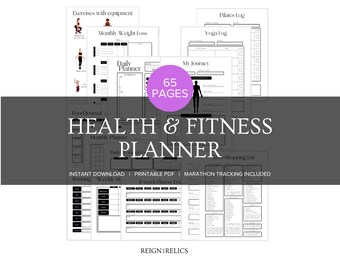 65-Page Health & Fitness Planner Digital Fitness Planner Printable | Dateless Instant PDF Download | 2024 Fitness Plan Printable Tracker