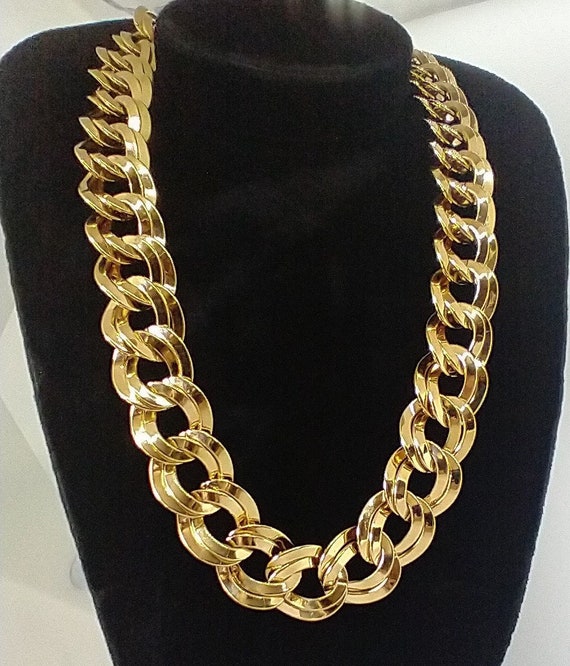 Thick chunky MONET 80s Gold Link Chain necklace - image 1