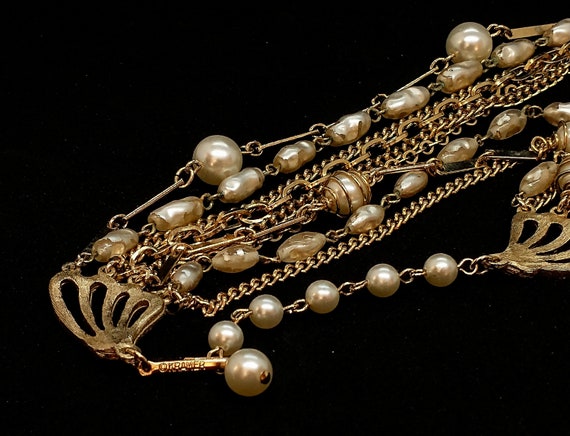 Vintage KRAMER Faux Pearl Multi Strand GOLD TONE … - image 2