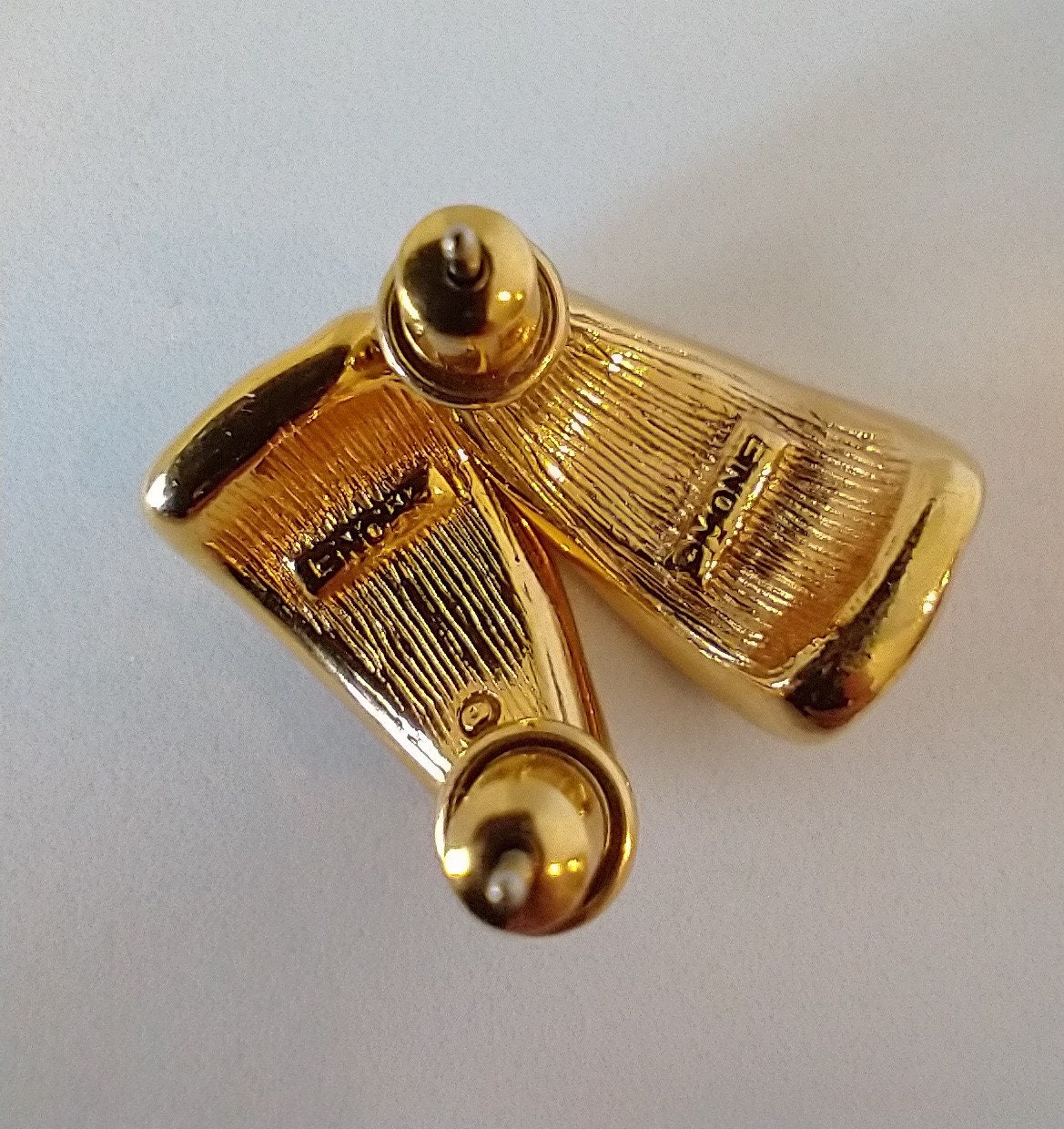 Vintage signed Earrings ivory enamel and goldtone Etsy