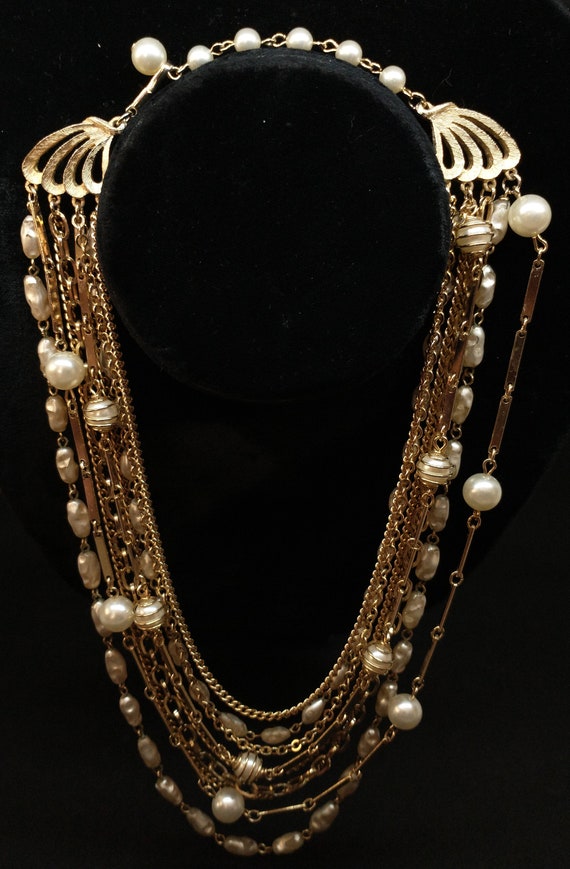 Vintage KRAMER Faux Pearl Multi Strand GOLD TONE … - image 5