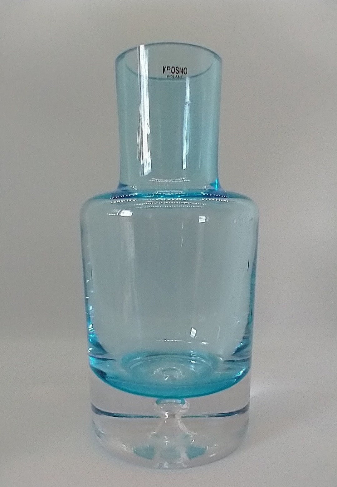 Krosno Poland Art Glass Decanter/vase Handblown Clear Base With Elegant Bubble Etsy