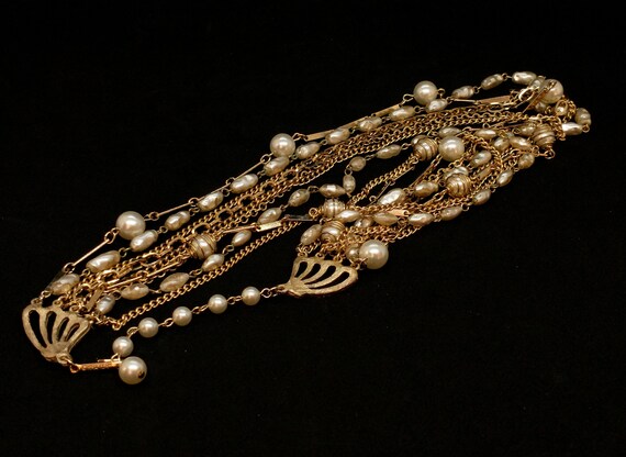 Vintage KRAMER Faux Pearl Multi Strand GOLD TONE … - image 4