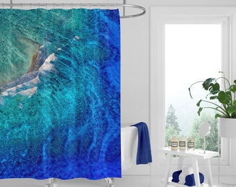 Beach Shower Curtain | Nautical Coastal Tropical Design | Art Bathroom Curtains | Blue Aqua Green Colors | Cool & Cute 71" x 74"