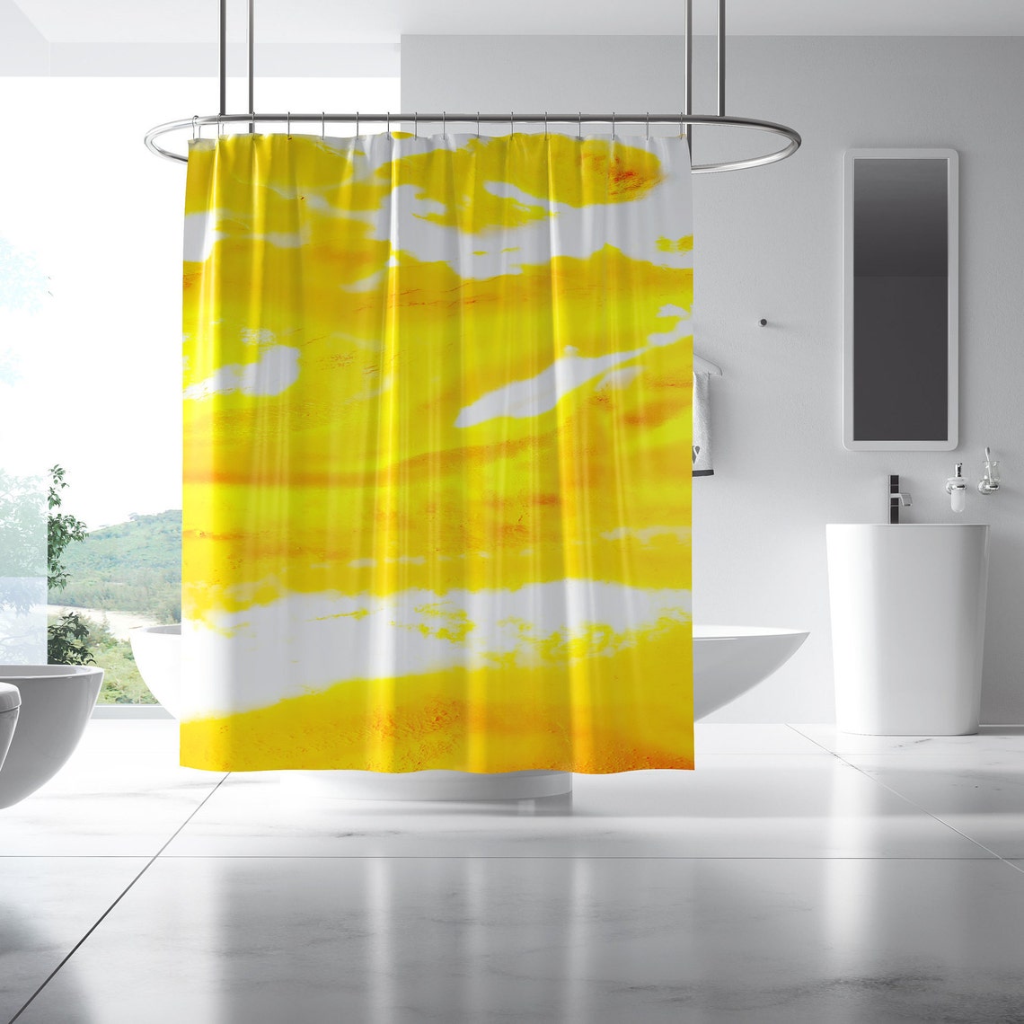 Mustard Yellow Shower Curtains Farmhouse Modern Bathroom Curtains Tie