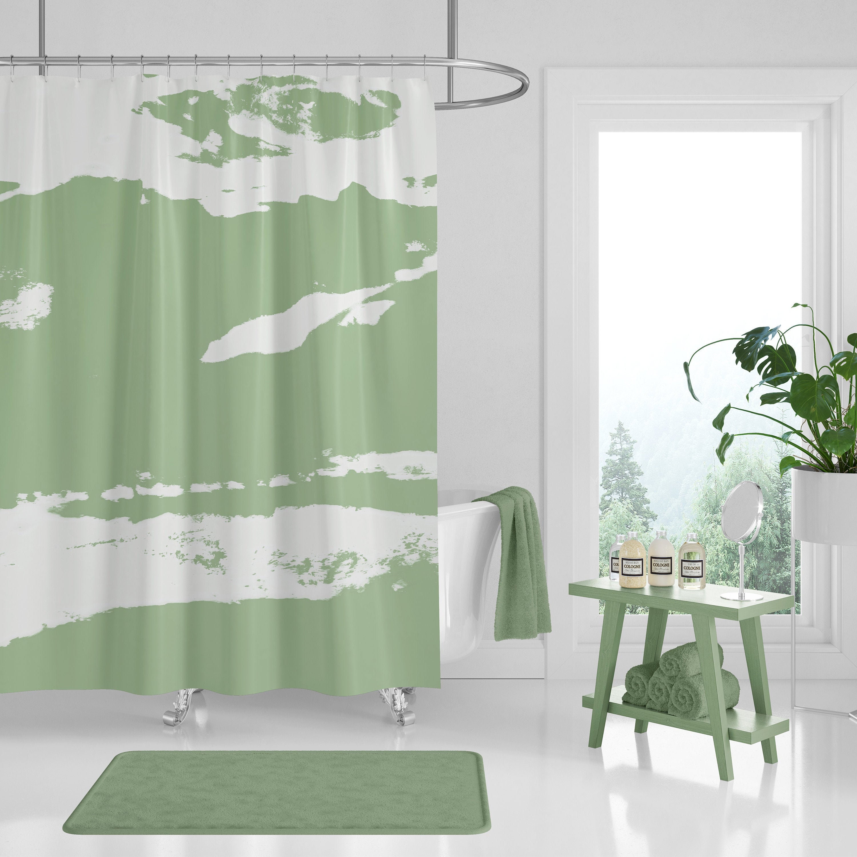 Sage Green Shower Curtains Modern Farmhouse Elegant Etsy