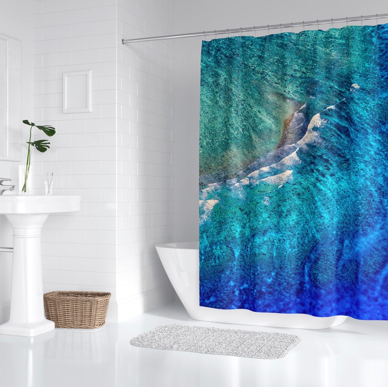 Beach Shower Curtain Nautical Coastal Tropical Design Art Etsy