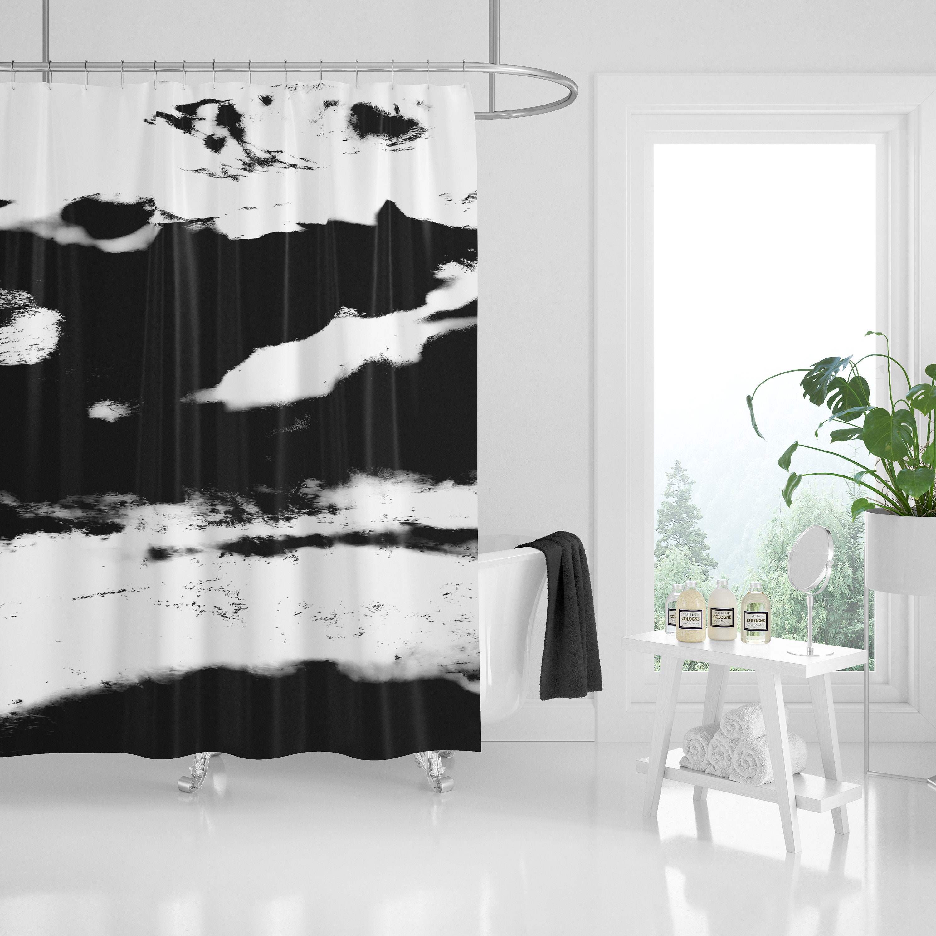 Black and white shower curtain Modern farmhouse black and white shower