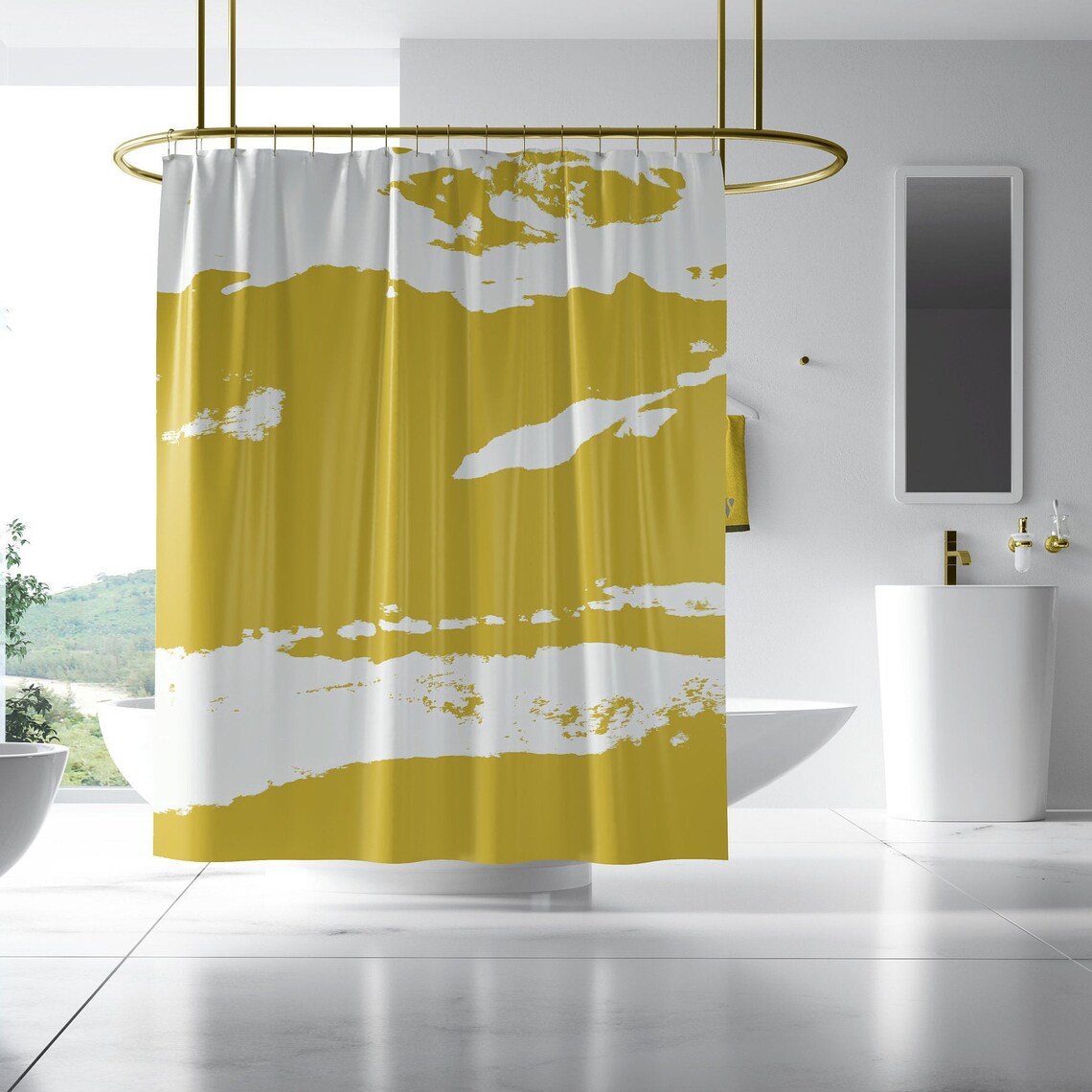 White and Gold Shower Curtain Contemporary and Modern Etsy