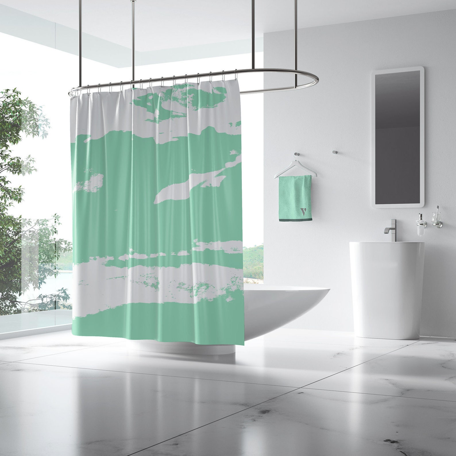 Mint Green Shower Curtain Modern Farmhouse Bathroom Curtains