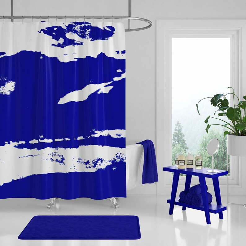 Navy Blue Shower Curtain Modern Unique, Cobalt Blue Shower Curtains