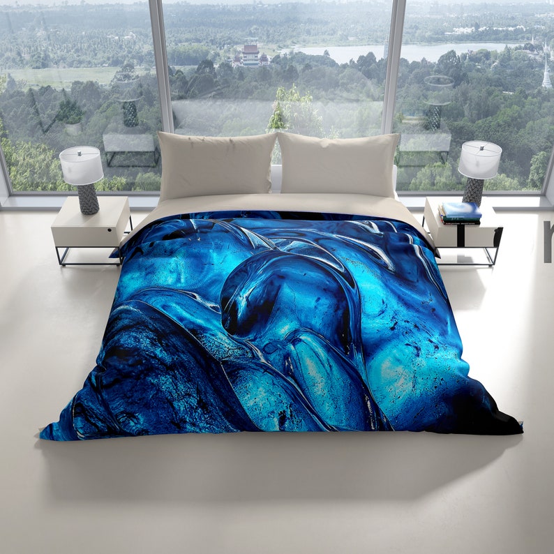 Blue Designer Duvet Cover Queen Cool Patterned Duvet Soft Etsy