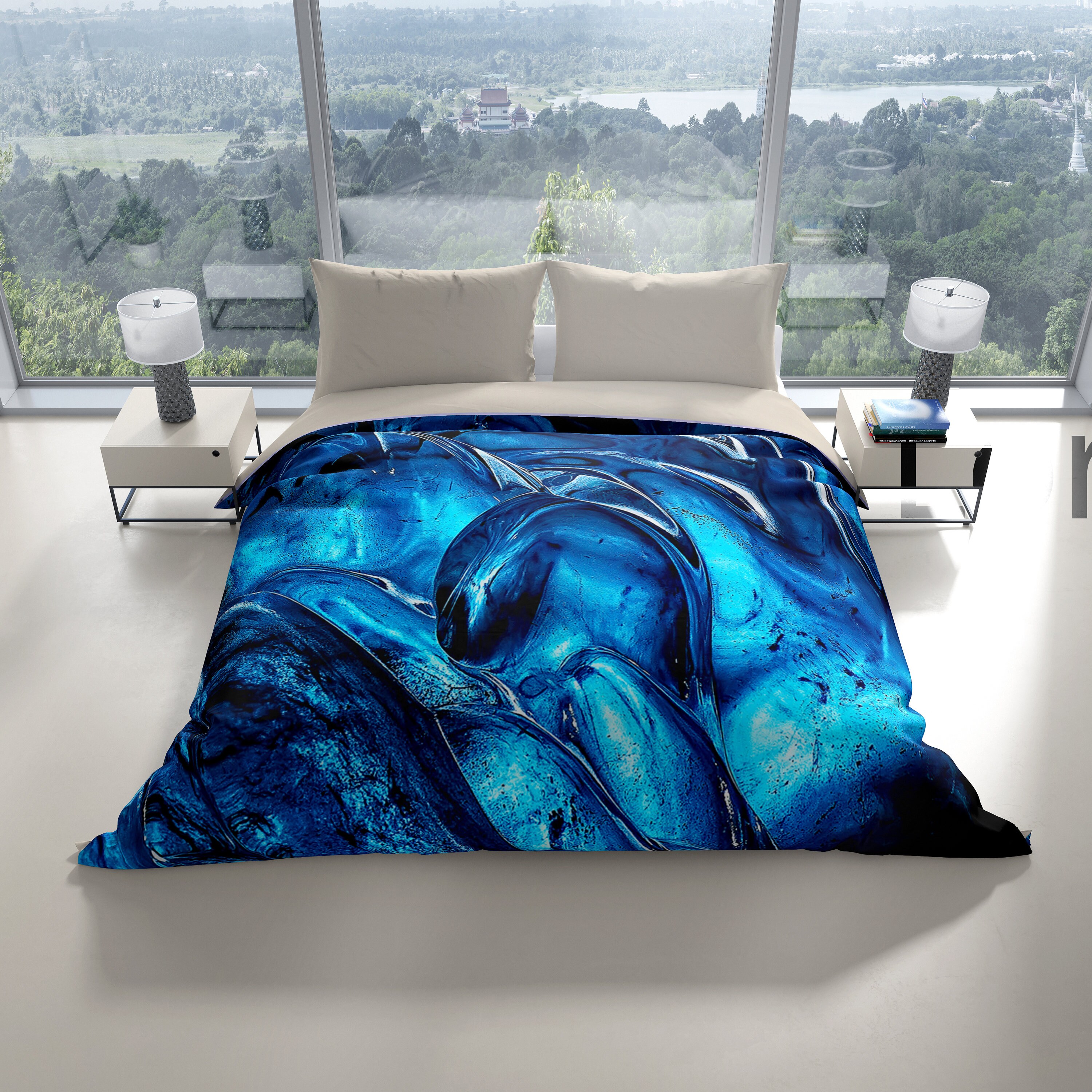 Blue Designer Duvet Cover Queen Cool Patterned Duvet Soft Etsy