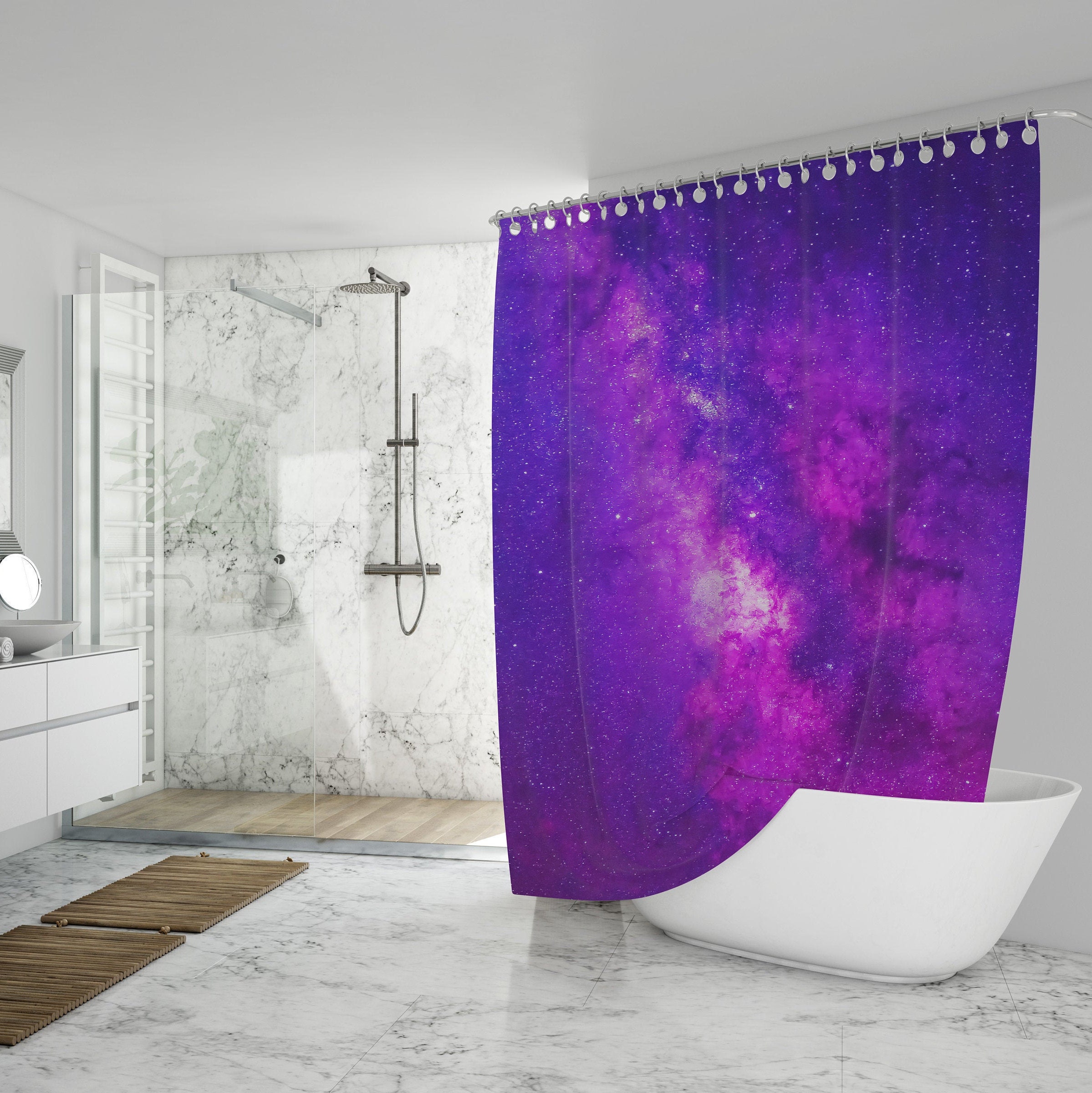 Purple Shower Curtain Modern Exclusive and Unique Space Galaxy Design Cool Shower Curtains Cute ...