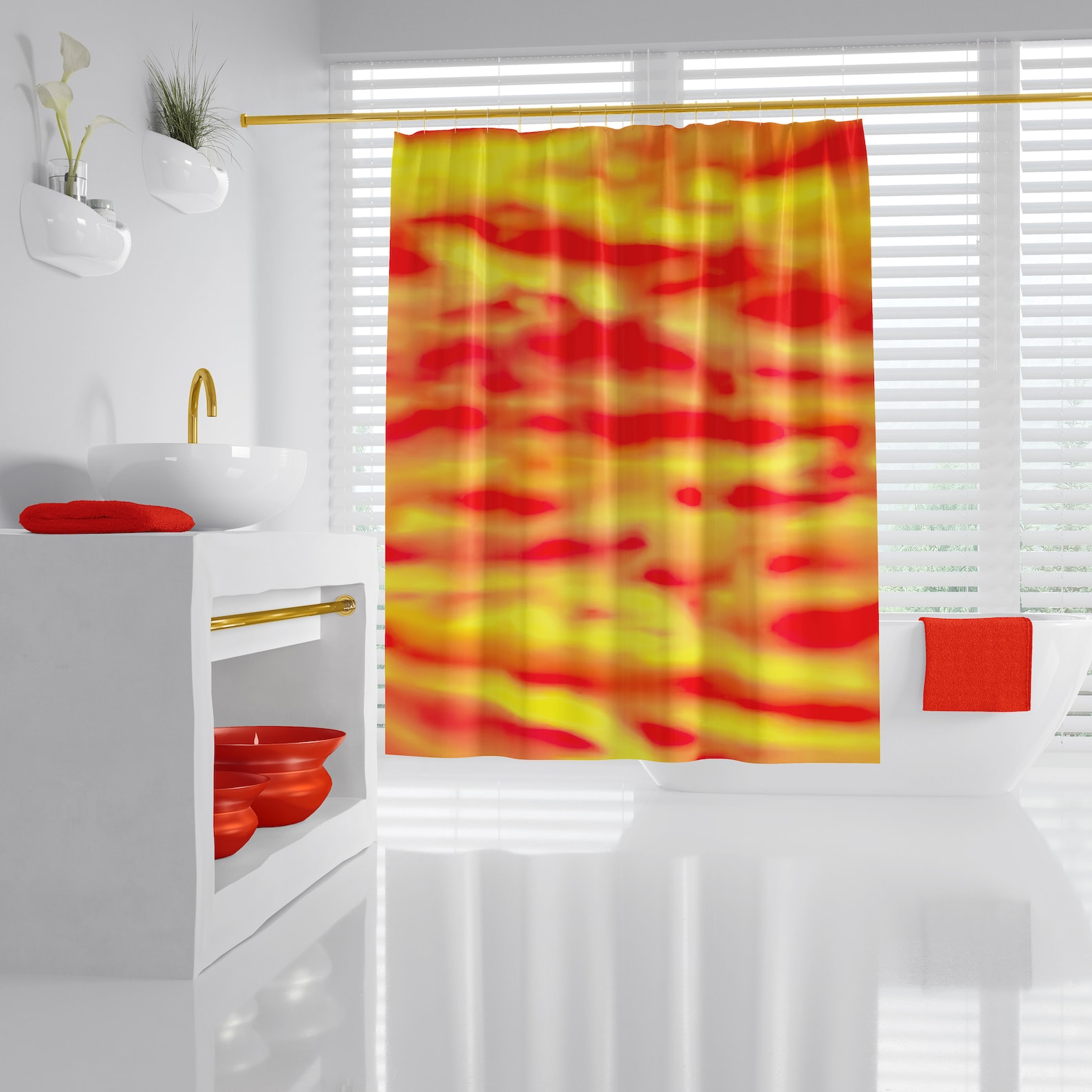 Red Yellow Shower Curtains Modern Colorful, Elegant and Contemporary