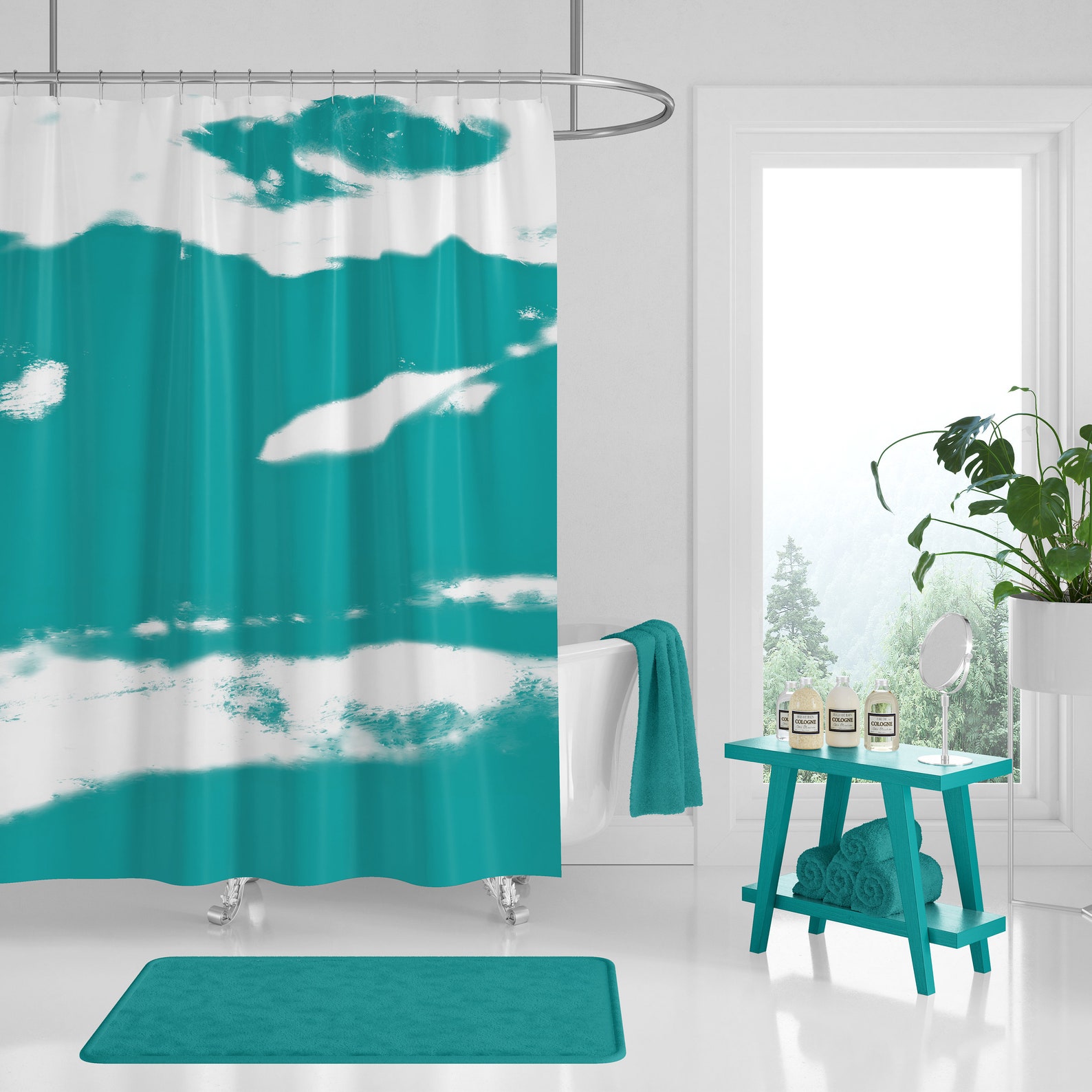Teal Shower Curtain Modern Elegant Trendy and Contemporary Etsy