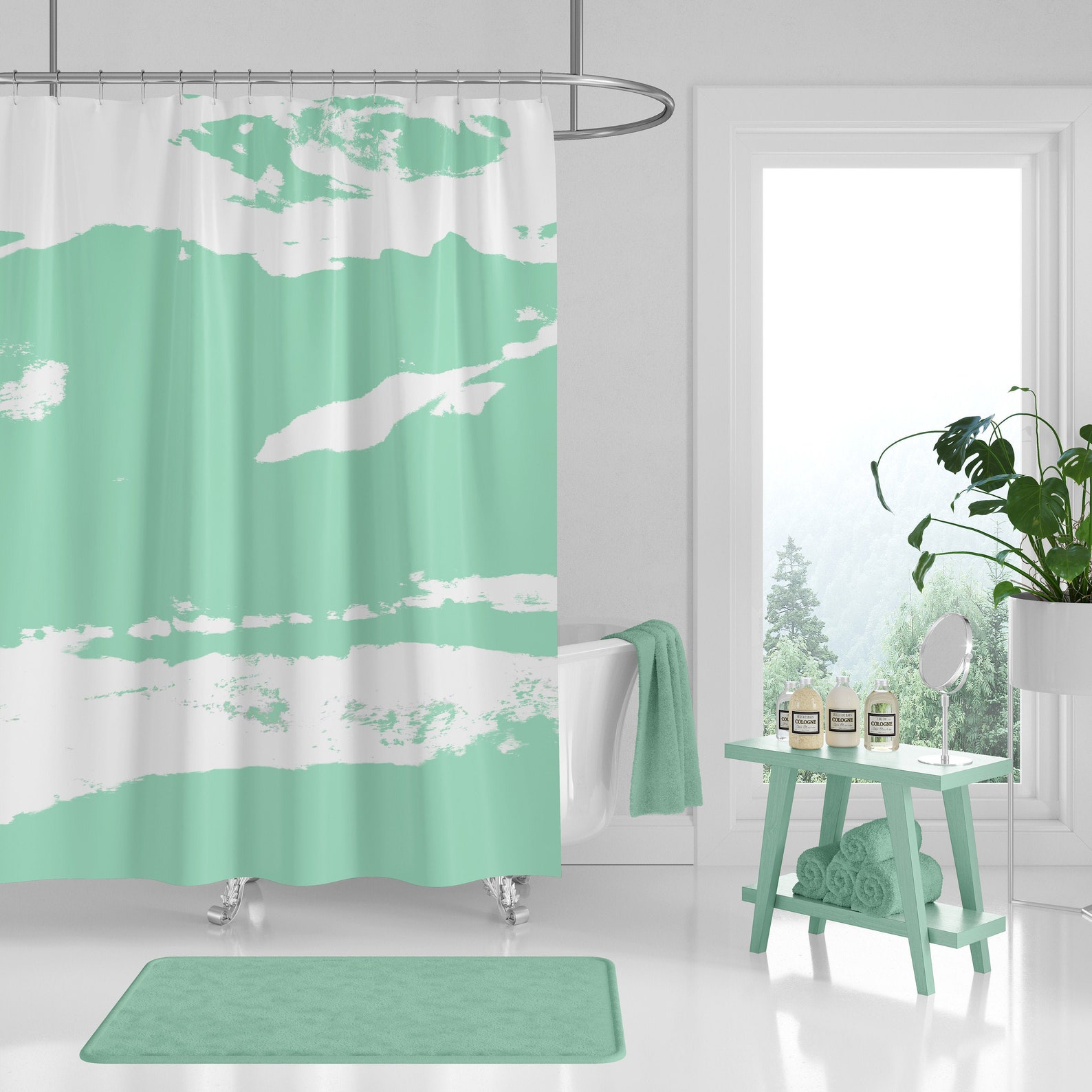 Mint Green Shower Curtain Modern Farmhouse Bathroom Curtains Etsy