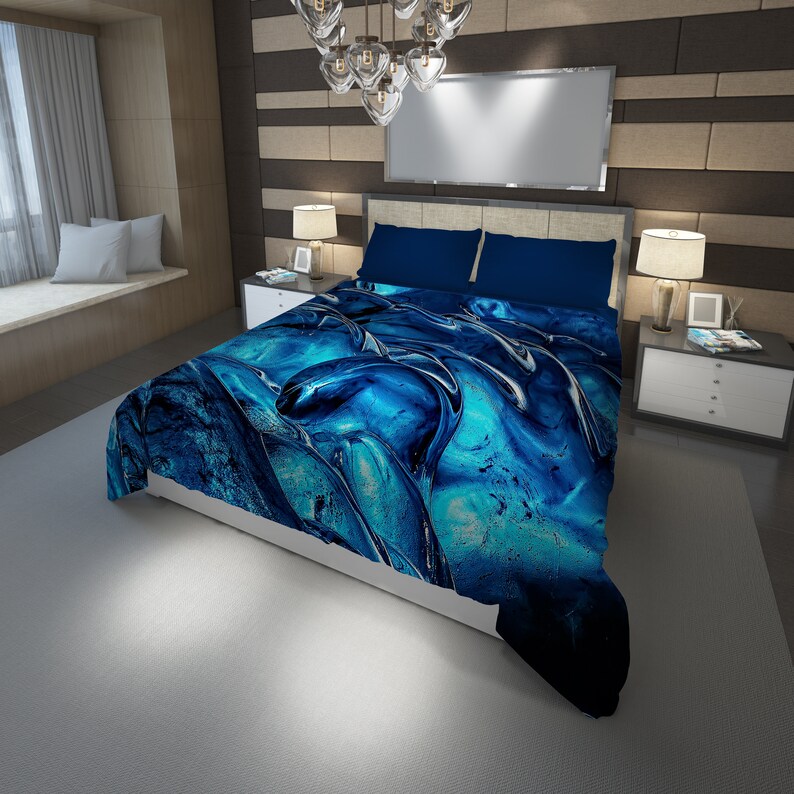 Blue Designer Duvet Cover Queen Cool Patterned Duvet Soft Etsy