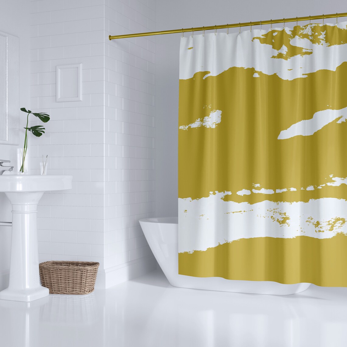 White and Gold Shower Curtain Contemporary and Modern Etsy