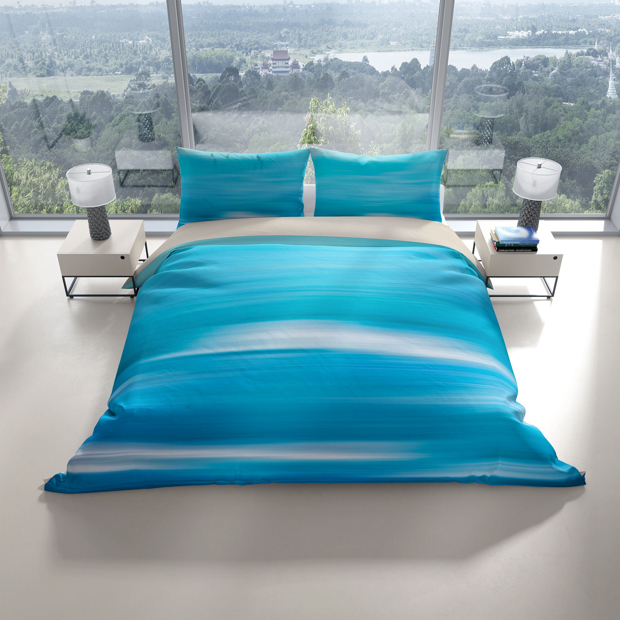 Coastal Light Blue Duvet Cover Queen Calming Modern Duvet Etsy