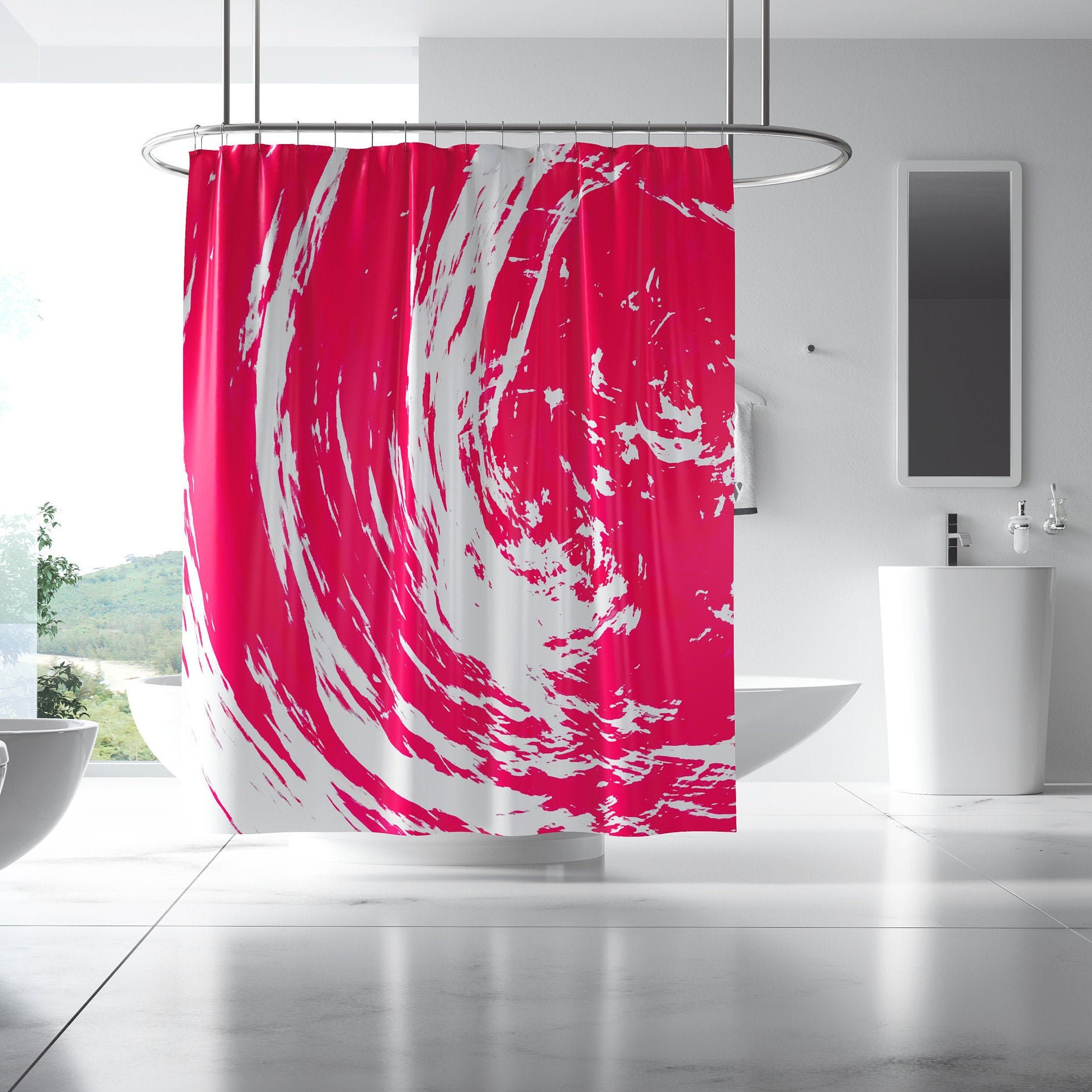 Mid Century Modern Shower Curtains Pink Unique Elegant and Etsy UK